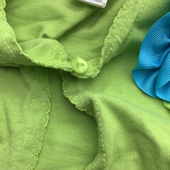 Girls Green Short Sleeve Button Shrug With Blue Flower Accent Top Size 8 Cotton - Picture 3 of 9